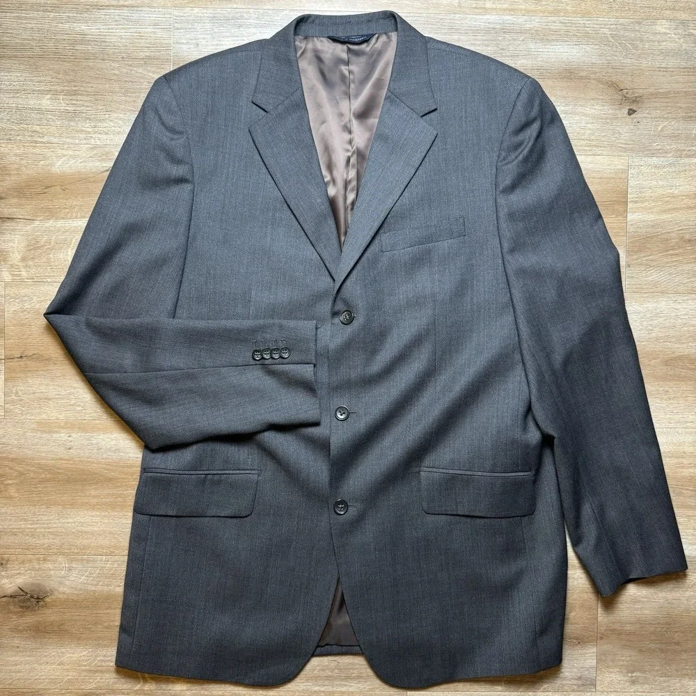 Banana Republic Suit Jacket Mens 44L Grey Wool Blend 3-Button Blazer Performance